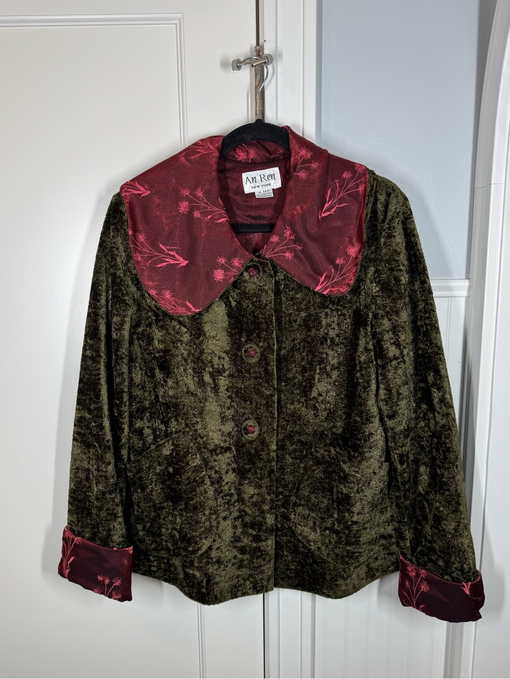 Y2K VTG An Ren New York Crushed Velvet Jacket Peter Pan Collar Size Medium Artsy